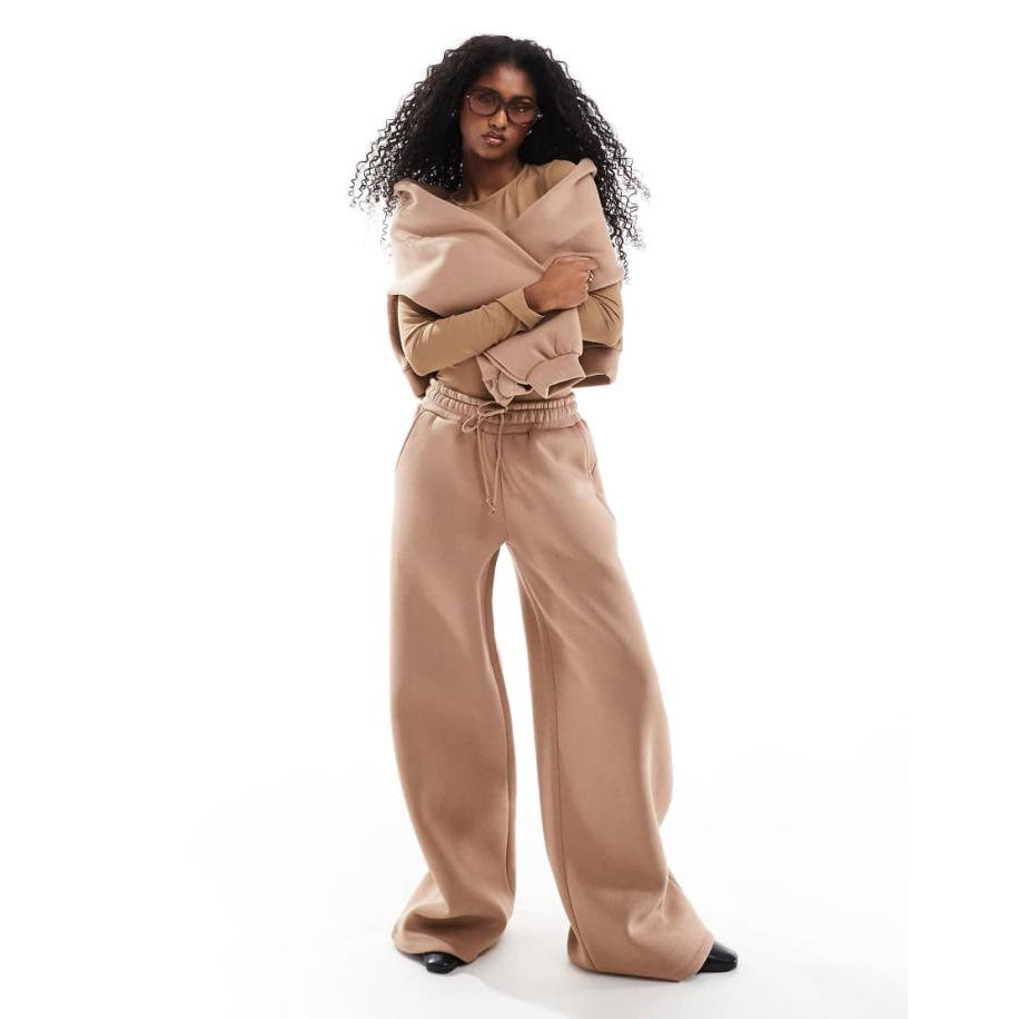 Miss Selfridge Joggingbroek met fleecevoering en wijde pijpen in mokka, deel van co-ord set-Bruin Bruin