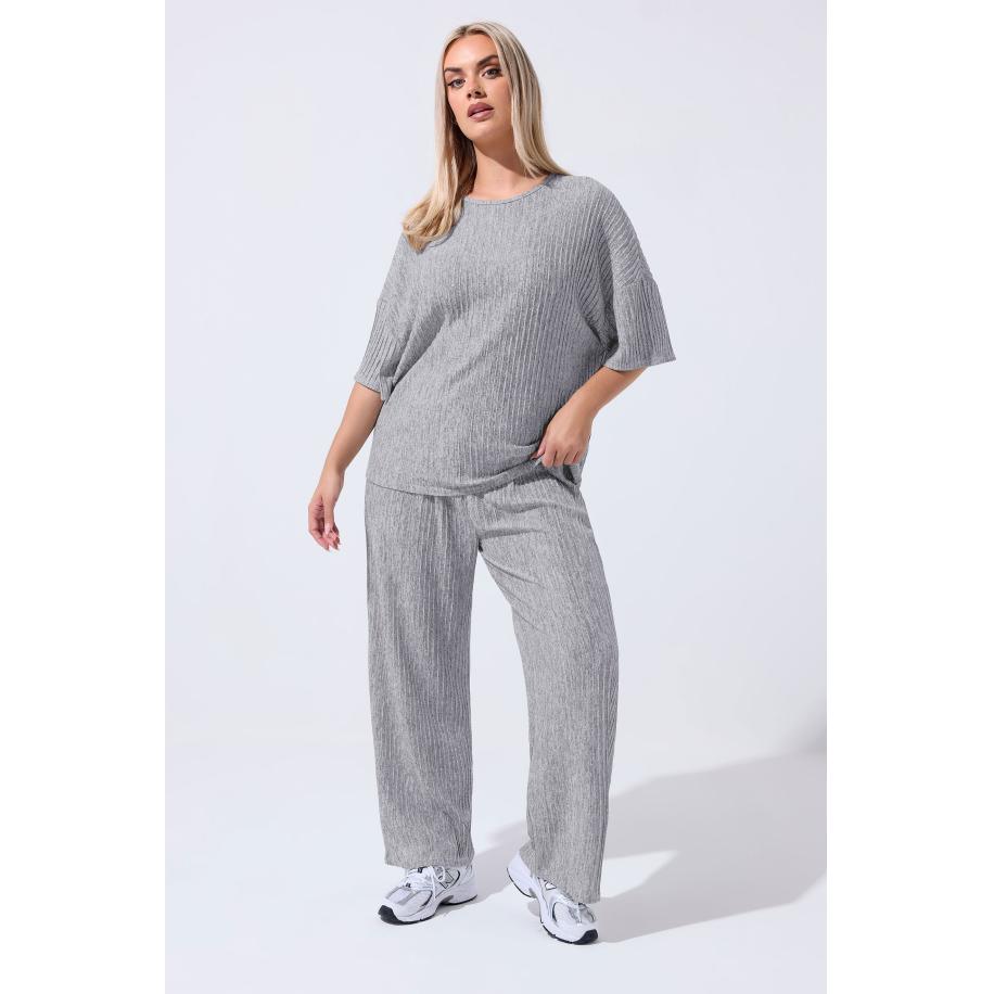 Limited Collection Plus Size Grey Plisse Wide Leg Trousers Size 58-60 Grijs