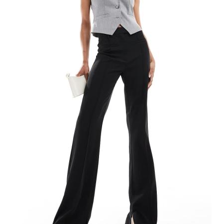 ASOS DESIGN Tall Elegante skinny flare-broek van gladde stof in zwart