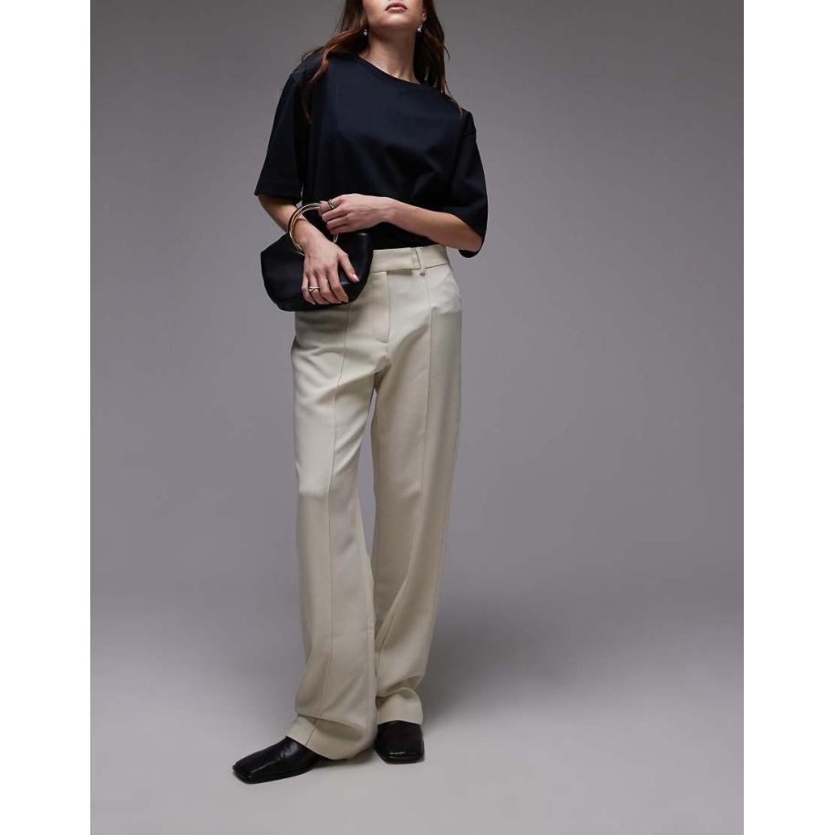 Topshop Broek met smalle pijpen en platgestikte plooitjes in lichtgeel Geel