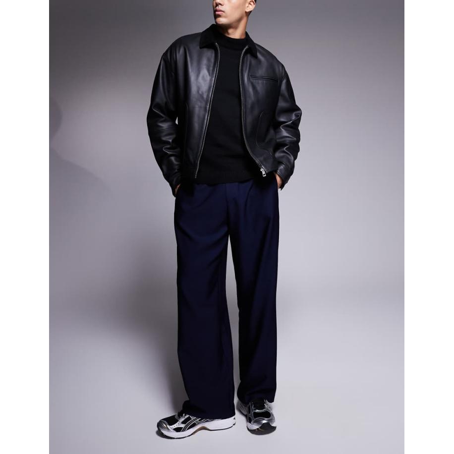 ASOS DESIGN - Nette broek met wijde pijpen in marineblauw-Bruin Bruin