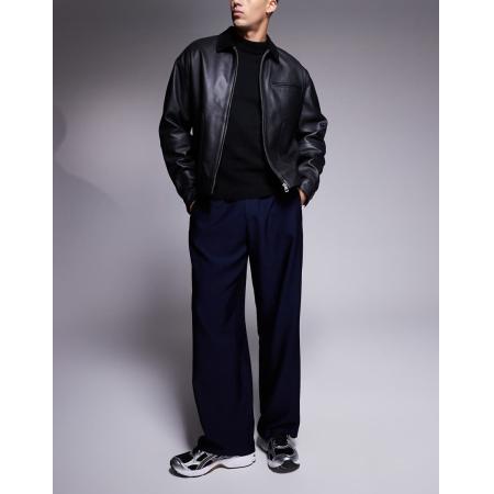 ASOS DESIGN - Nette broek met wijde pijpen in marineblauw-Bruin