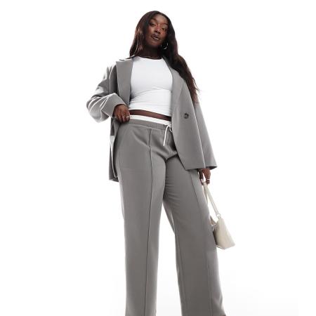 4th & Reckless Plus Exclusives Getailleerde broek met rechte pijpen, trekkoord en contrasterende tailleband in antraciet, deel van co-ord set-Grijs