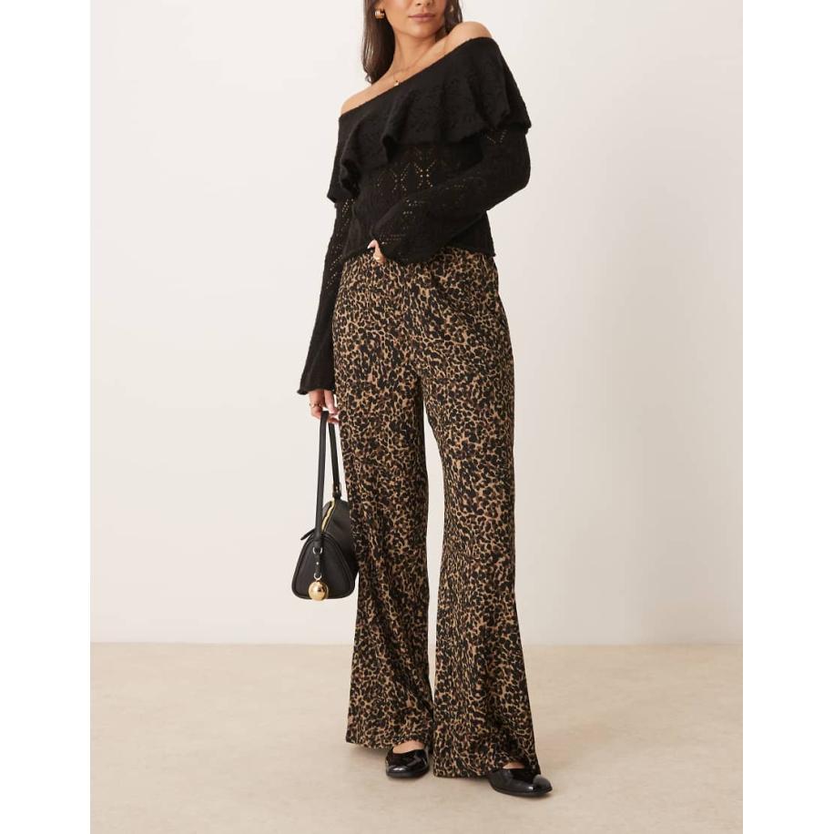 JDY Broek met wijde pijpen en textuur in luipaardprint-Bruin Bruin