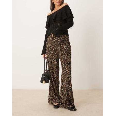 JDY Broek met wijde pijpen en textuur in luipaardprint-Bruin