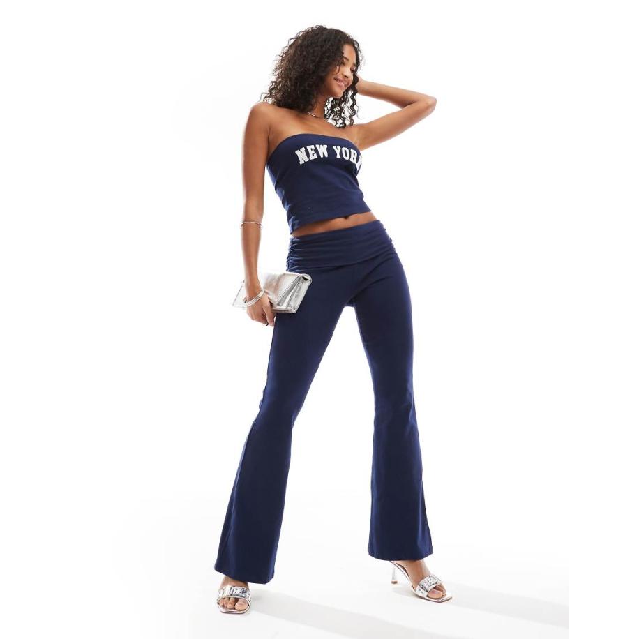 ASOS DESIGN Legging met omslag en grafische print op de achterkant in marineblauw, deel van co-ord set Blauw