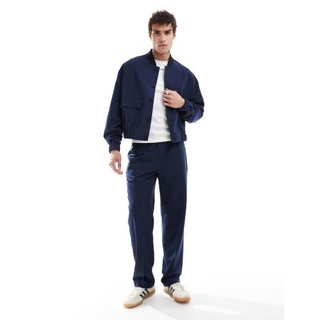 ASOS DESIGN - Nette pantalon met rechte pijpen en elastische taille in marineblauw, deel van co-ord set
