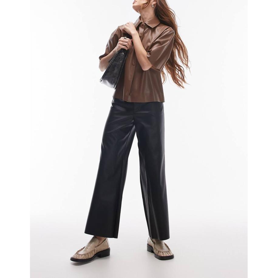 Topshop 'Awkward Length' Broek van imitatieleer in zwart Zwart