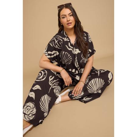 Yours Broek Met Schelpenprint Met Textuur En Wijde Pijpen In Bruin Size 58-60