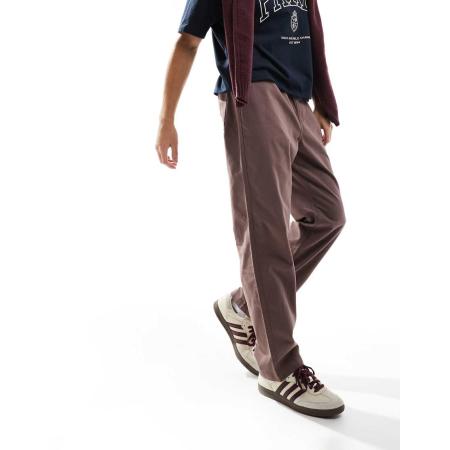 ASOS DESIGN - Chino's met rechte pijpen en elastische taille met trekkoord in bruin