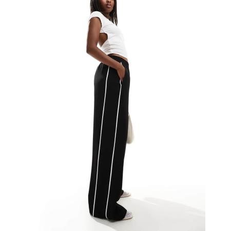 ASOS DESIGN Broek met elastische taille en dubbele contrasterende streep in zwart