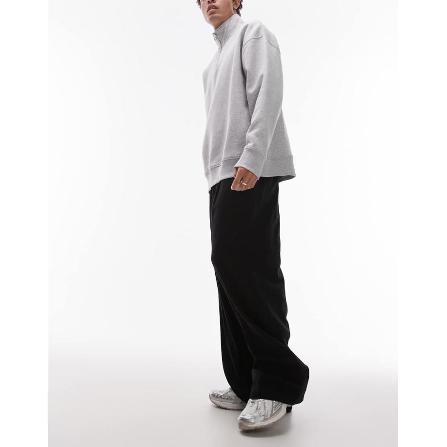 Topman - Ruimvallende broek van linnenmix in zwart Zwart