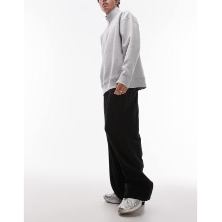 Topman - Ruimvallende broek van linnenmix in zwart