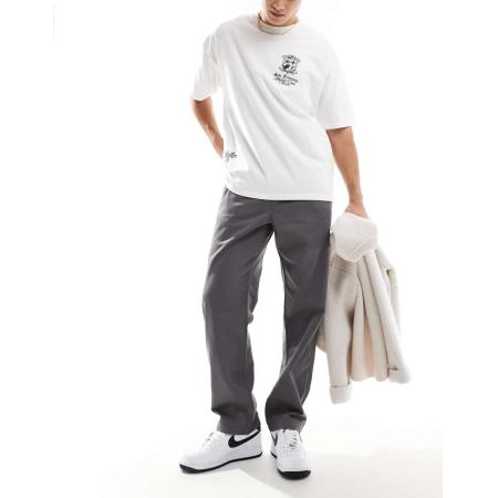 ASOS DESIGN - Chino's met rechte pijpen en trekkoord in de taille in antracietgrijs