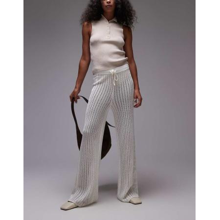 Topshop Gebreide broek met geborduurd paneel in crème-Wit