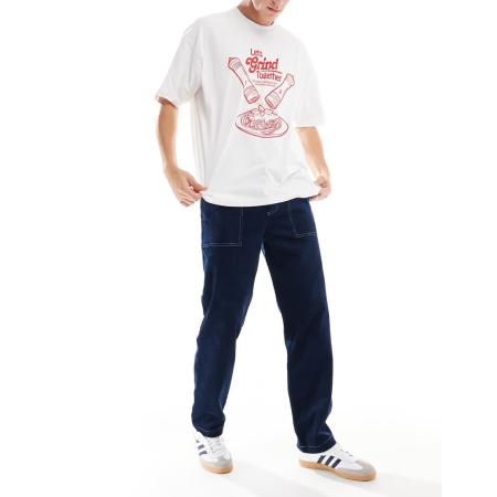 ASOS DESIGN - Broek van corduroy met rechte pijpen en contrasterende stiksels in marineblauw