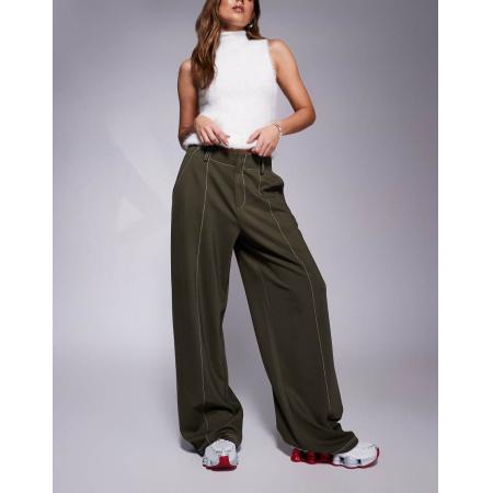ASOS DESIGN Broek met wijde pijpen en contrasterende stiksels in groen