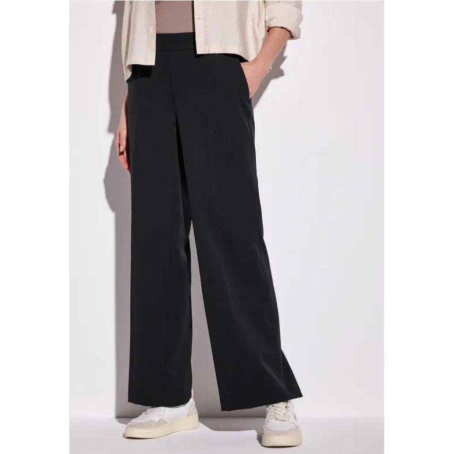 Street One Broek met wijde pijpen in keperstof Zwart