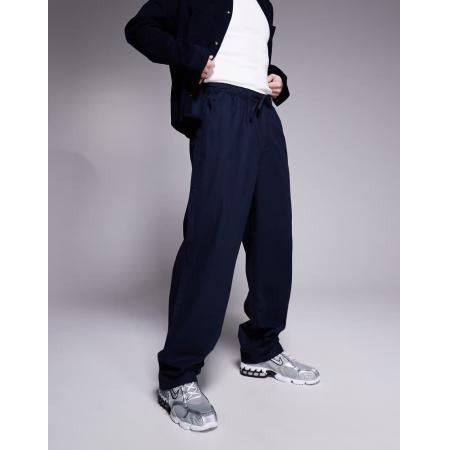 ASOS DESIGN - Baggy broek van linnenmix in marineblauw