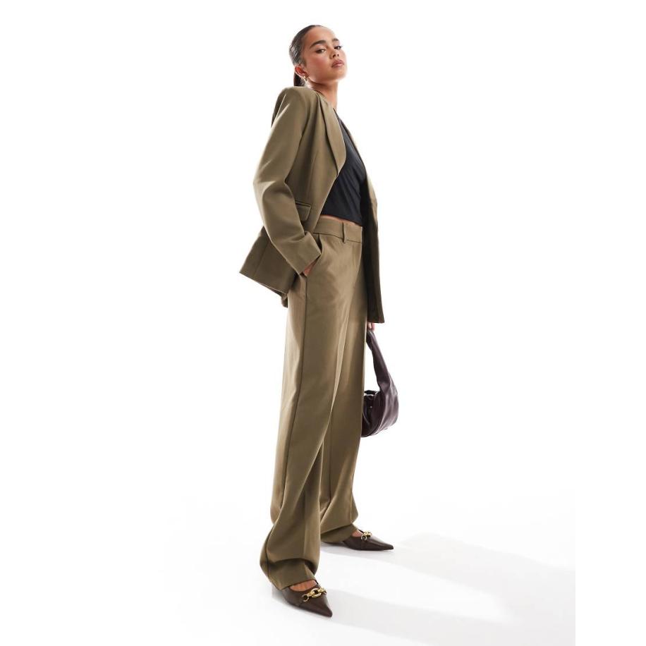 YAS Elegante broek met hoge taille en rechte pijpen in taupe, deel van co-ord set-Neutraal Multicolor