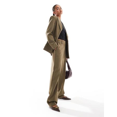 YAS Elegante broek met hoge taille en rechte pijpen in taupe, deel van co-ord set-Neutraal