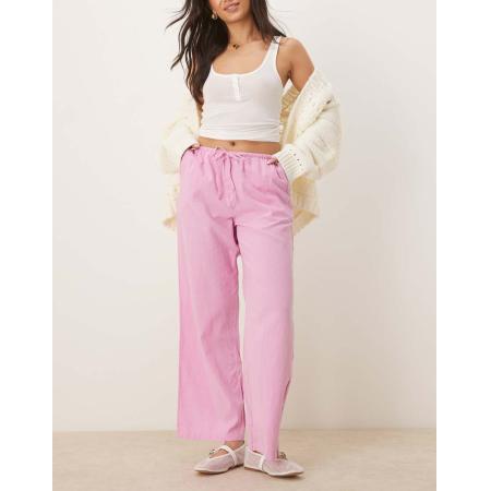 Gina Tricot Broek van linnenmix met wijde pijpen en trekkoord in roze