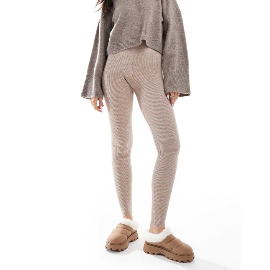 Miss Selfridge Geribbelde gebreide comfortabele legging in lichtbeige-Neutraal Multicolor