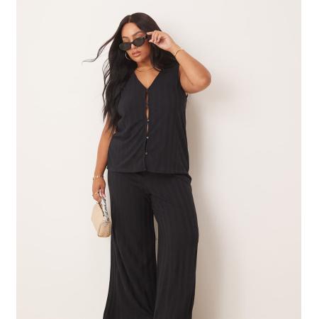 VILA Curve Lichtgewicht gebreide broek met wijde pijpen in zwart, deel van co-ord set