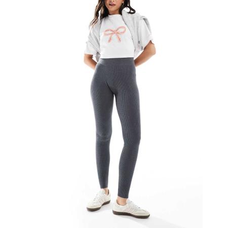 Miss Selfridge Geribbelde gebreide comfortabele legging in gemêleerd antraciet-Grijs