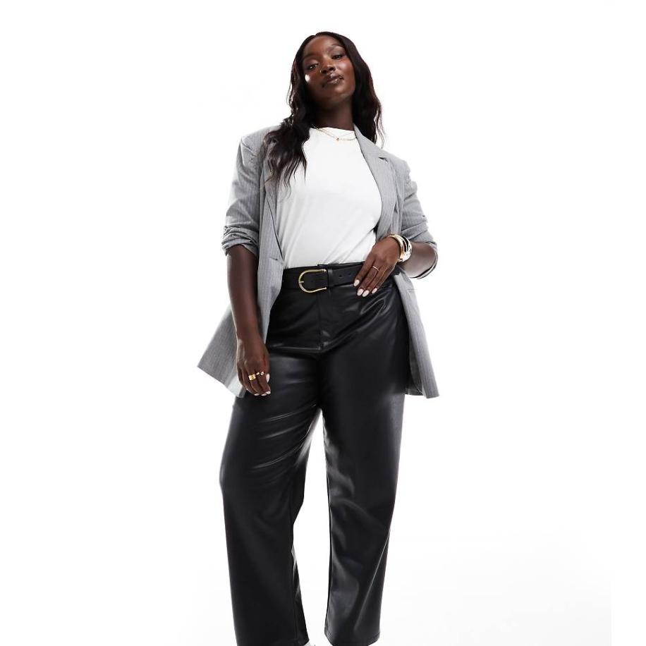 ASOS DESIGN Curve Broek met rechte pijpen van imitatieleer in zwart Zwart