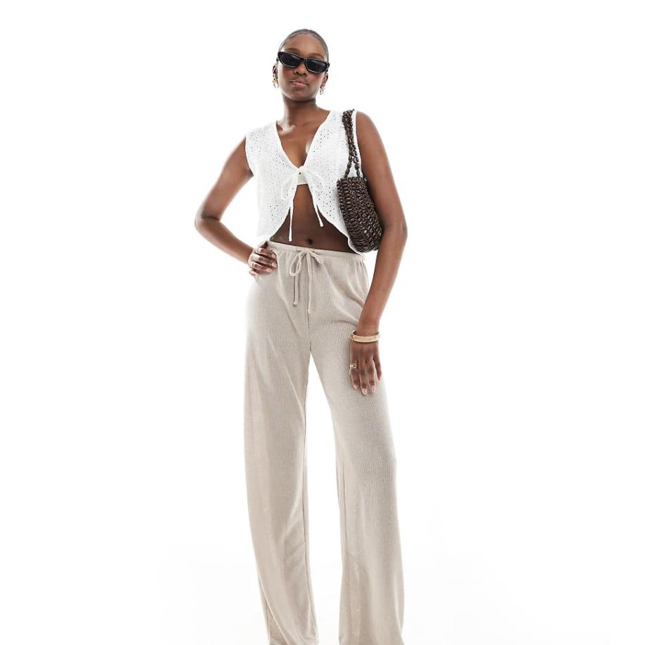 ONLY Tall Losse broek met gestrikte voorkant in beige-Neutraal Multicolor