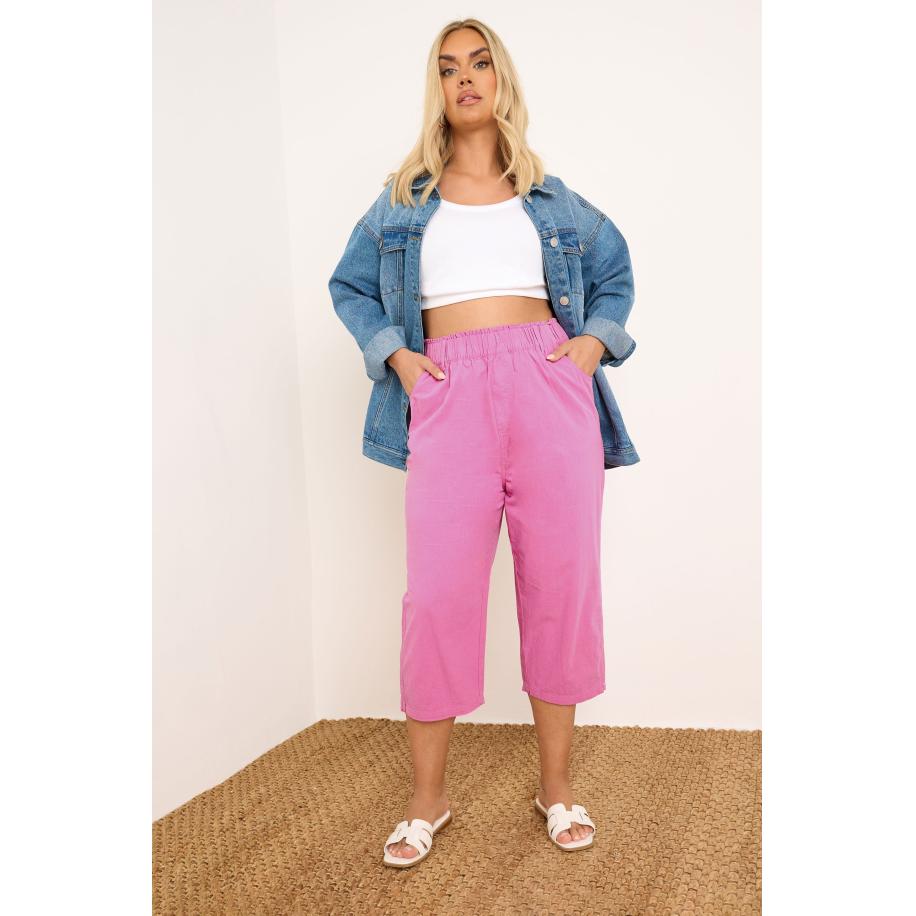 Yours Cropped Broek Van Katoen Met Elastische Taille In Felroze Size 62-64 Roze