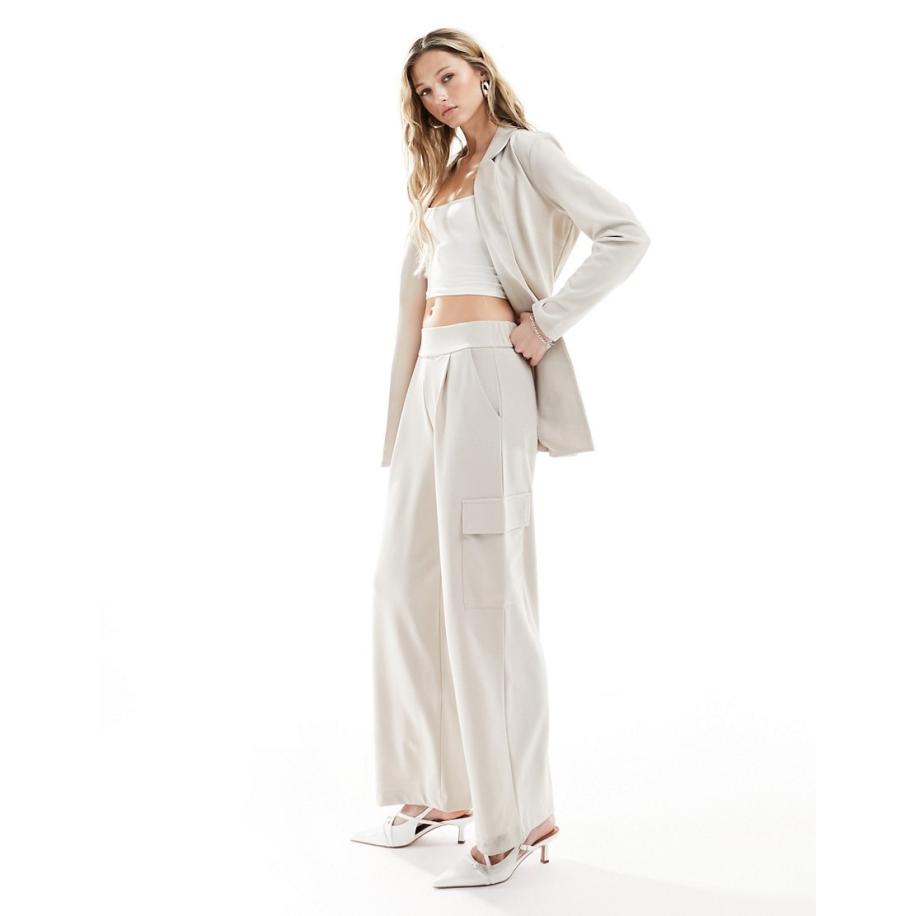 JDY Losvallende broek met zak in stone, deel van co-ord set-Neutraal Multicolor