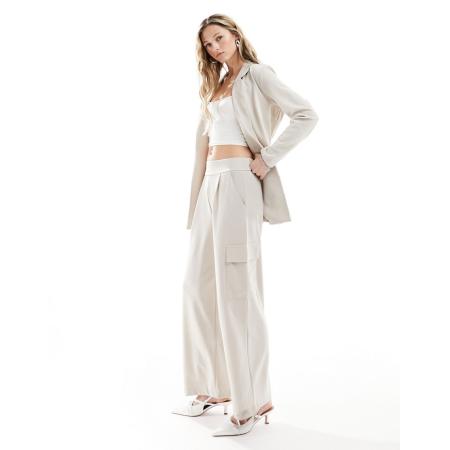 JDY Losvallende broek met zak in stone, deel van co-ord set-Neutraal