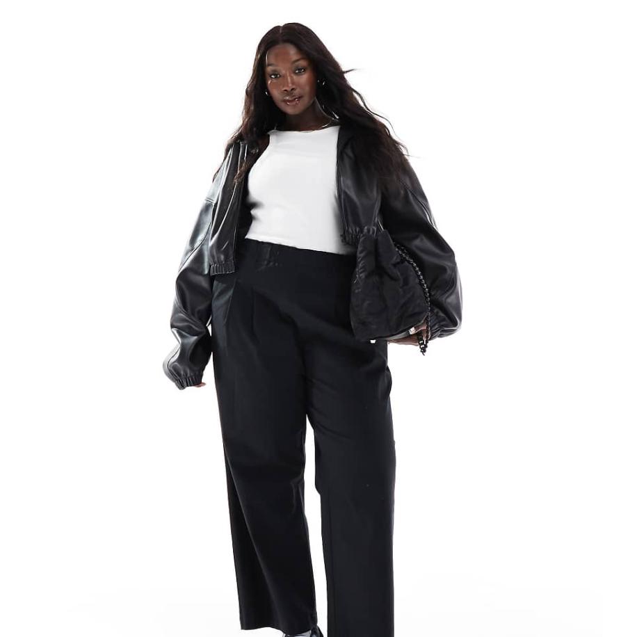 ASOS DESIGN Curve Broek met wijde pijpen en overdreven elastische taille in zwart met wassing Zwart