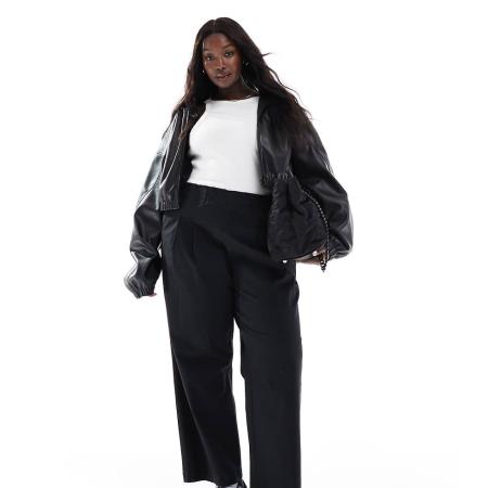 ASOS DESIGN Curve Broek met wijde pijpen en overdreven elastische taille in zwart met wassing
