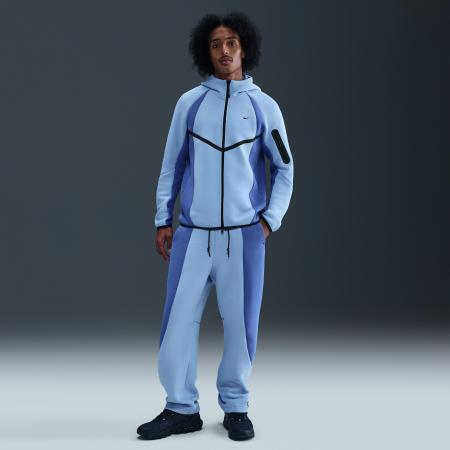 Nike Tech fleecebroek met kleurblokken en open zoom voor heren - Blauw