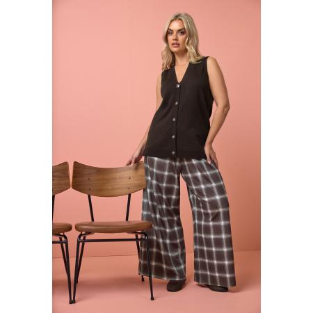 Yours Chocoladebruine Geruite Crêpe Broek Met Wijde Pijpen Size 58-60