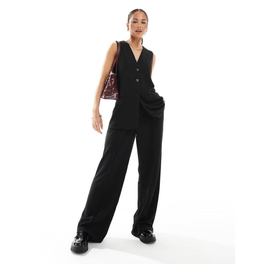 Vero Moda Broek met wijde pijpen van jersey crêpestof in zwart, deel van co-ord set Zwart