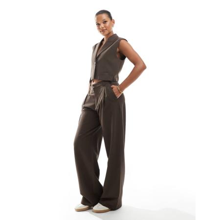 Pull & Bear Elegante broek met wijde pijpen in bruin, deel van co-ord set