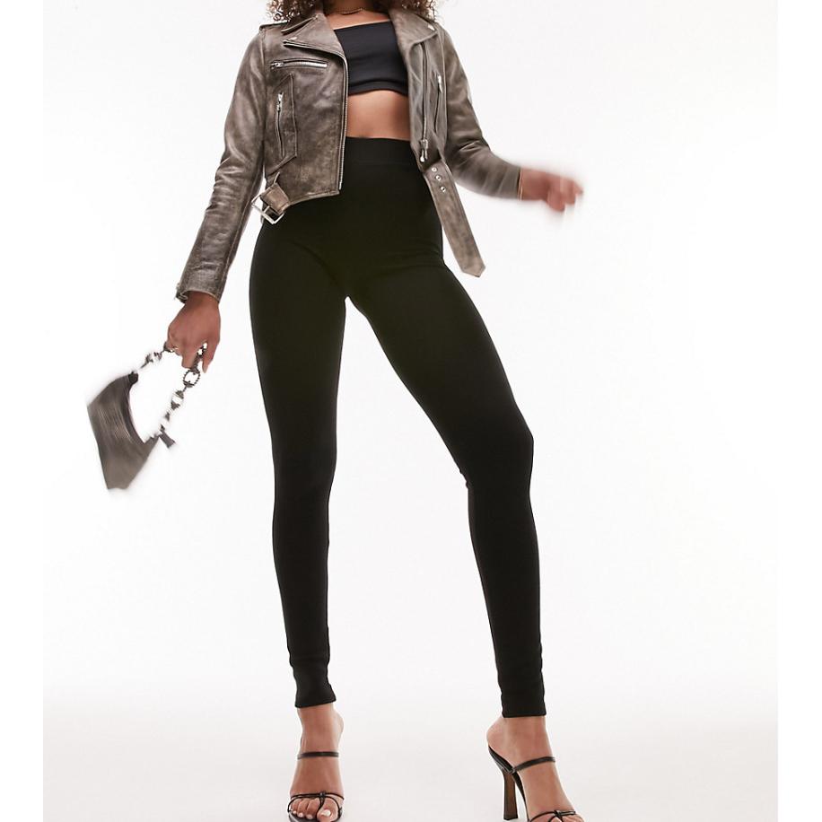 Topshop Tall Lange legging van zware stof met brede tailleband in zwart Zwart