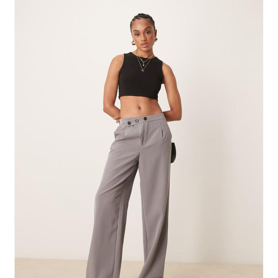 JDY Tall Broek met wijde pijpen en asymmetrische knopen in grijs Grijs