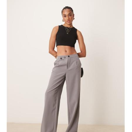 JDY Tall Broek met wijde pijpen en asymmetrische knopen in grijs