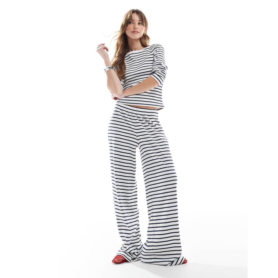 Miss Selfridge Jersey broek met rechte pijpen en marineblauw strepen, deel van co-ord set Blauw