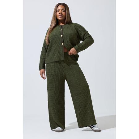 Limited Collection Curve Khaki Groene Bouclé Wijde Broek Size 54-56