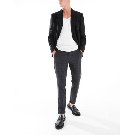 Jack & Jones - Geruite nette broek in donkergrijs