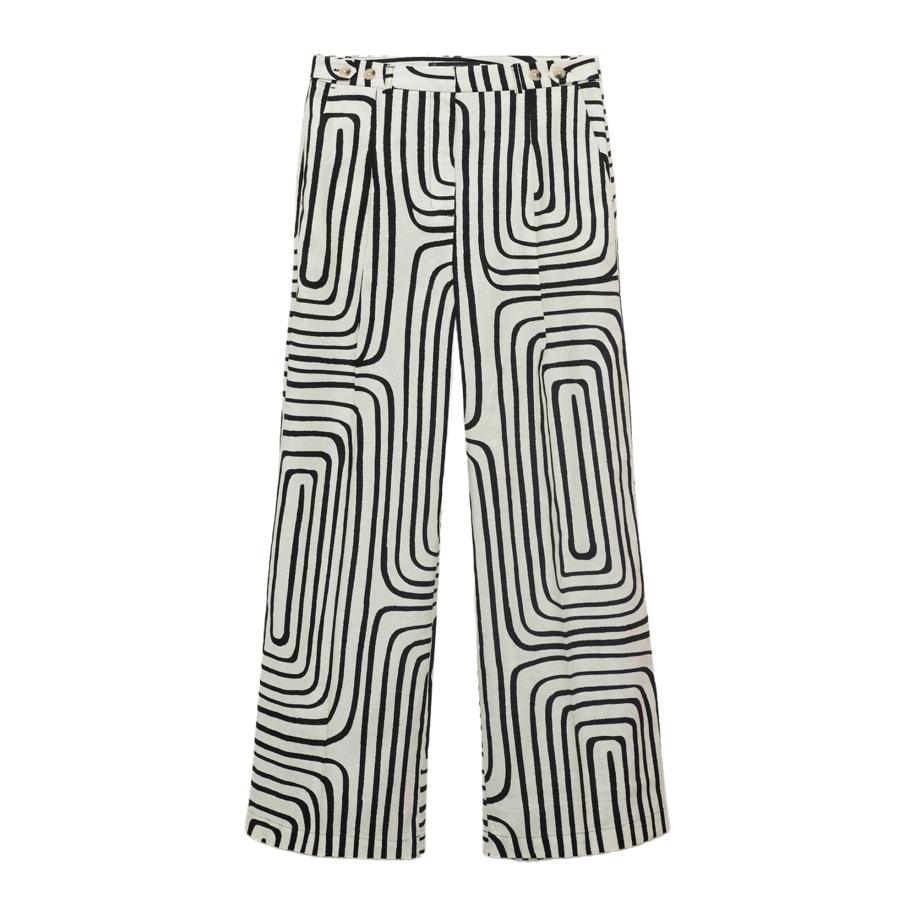 Mango MANGO Bandplooibroek Doty ecru / zwart -