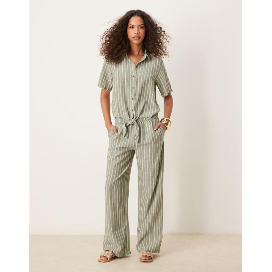 JDY Gestreepte broek met wijde pijpen in saliegroen, deel van co-ord set Groen
