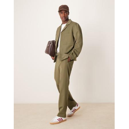 ASOS DESIGN - Nette broek met rechte pijpen en elastische taille in donkergroen, deel van co-ord set