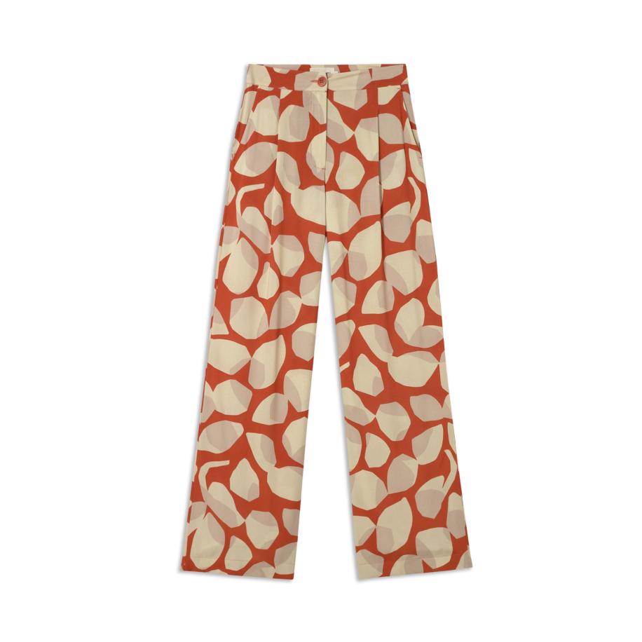 thinking mu Thinking MU Bandplooibroek Manolita crème / donkerbeige / oranjerood -